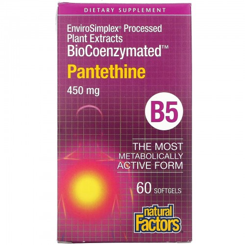 Natural Factors, BioCoenzymated, B5, пантетин, 450 мг, 60 капсул Natural Factors, BioCoenzymated, B5, пантетин, 450 мг, 60 капсул